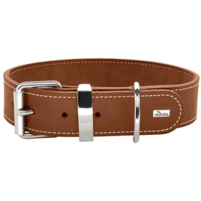Image of HUNTER AALBORG Special Dog Collar, Leather, Durable, Comfortable, 60 (M L), Cognac