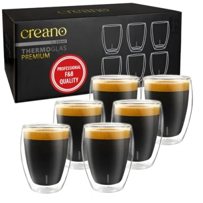 Image of Creano Premium Double Walled Drinking Glasses 250 ml Set of 6 Professional Quality 100% Dishwasher Safe