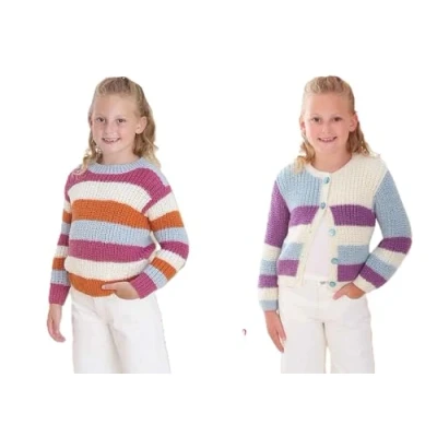 Image of King Cole Kids Double Knit Knitting Pattern Girls Sweater &amp; Button Cardigan (6260)
