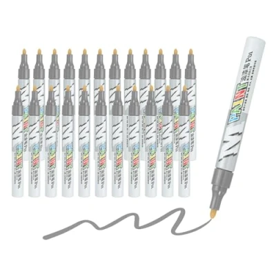 Image of M&amp;G Paint Marker Pens, 24Pcs Waterproof Markers Quick Dry and Permanent Metallic for Painting Stone, Wood, Plastic, Ceramic, Canvas, Glass, Tires, Silver Tone