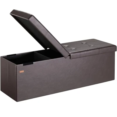 Image of CASARIA® XL Faux Leather Foldable Ottoman Chest Bench with Folding Padded Lid 115x40x40cm 131 Litres Decorative Shoe Storage Box Lounge Bedroom Hallway Furniture Brown