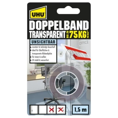Image of UHU 45375 Extra Strong Transparent Double Sided mounting Tape, Doppelband