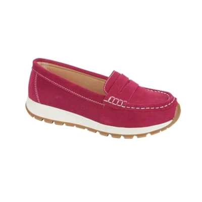 Image of Women&#039;s Genuine Suede Loafer Cushioned Chunky Sole Slip On Shoes (Fuchsia, UK Footwear Size System, Adult, Women, Numeric, Medium, 6)