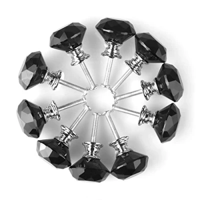 Image of Sourcingmap Diamond Shape Crystal Glass 30mm Kitchen Cabinet Door Drawer Knob Cupboard Dresser Wardrobe Pull Handle with Screws, 10pcs Black