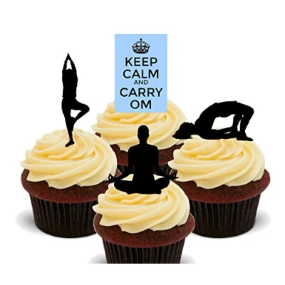 Image of Made4You Keep Calm and Carry Om Yoga Silhouettes Edible Cupcake Toppers Stand up Wafer Cake Decorations (Pack of 12)