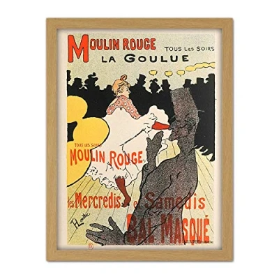 Image of Artery8 Toulouse Lautrec Dancer La Goulue Moulin Rouge Advert Artwork Framed Wall Art Print 18X24 Inch
