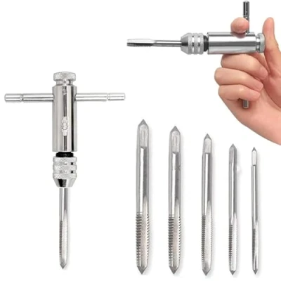 Image of Kulannder T Handle Ratchet Tap Holder Wrench Adjustable Type One Hand Tapping Threading Tool Set with 3mm 4mm 5mm 6mm 8mm M3 M8 Machine Screw Thread HSS Metric Plug