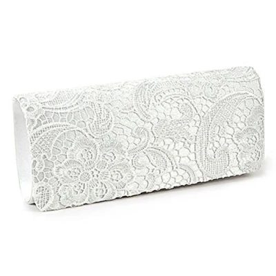 Image of SATIN LACE FLORAL PROM WEDDING EVENING CLUTCH HANDBAG (White)