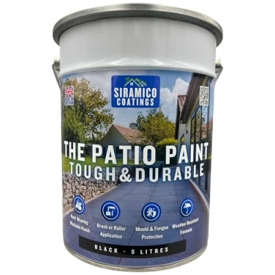 Image of SIRAMICO COATINGS The Patio Paint 5 Litre Superior with Professional Finish For Use on Patios, Walkways, Walls, Non Toxic Black