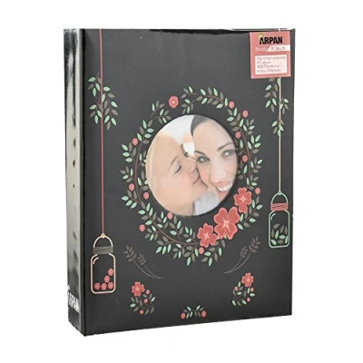 Image of Arpan Fashion Design 200 Holds Photo Album for 4&quot;X6&quot; with Window (Black Floral)
