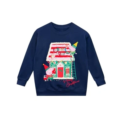 Image of Peppa Pig Christmas Jumper Girls Sweatshirt And George Kids Blue 5 6 Years