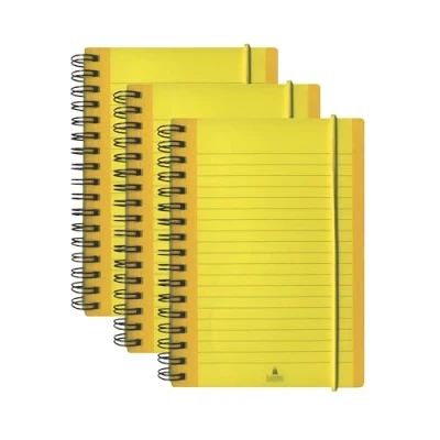 Image of Cathedral Products Pack of 3 A6 Spiral Bound Ruled Neon Yellow Notebooks