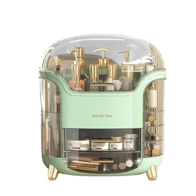 Image of Neo Large Capacity Cosmetic Make Up Skincare Storage Organiser Box With 2 Layers Drawers Lipstick Compartment And Transparent Lid (Mint Green)
