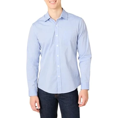 Image of Amazon Essentials Men&#039;s Slim Fit Long Sleeve Poplin Shirt, French Blue, M