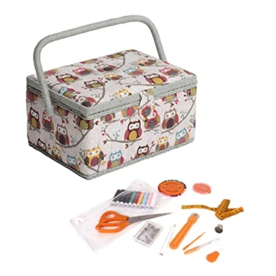 Image of Hobby Gift Exclusive Pre Filled Craft Storage Box with 94 Piece Sewing Kit Included, Hoot, Medium