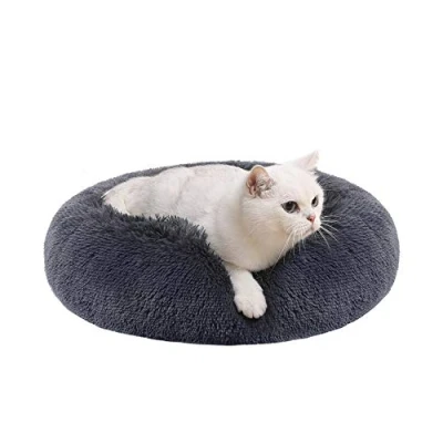 Image of Feandrea Dog Bed, Donut Cat Fluffy Calming Pet Bed with Removable, Washable Cover, Soft Long Plush, 50 cm, Dark Grey