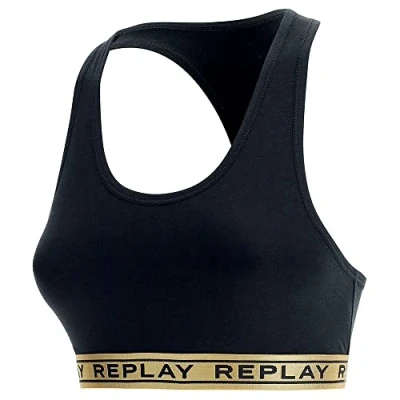 Image of REPLAY I101304 001 B111 Lady Racerback Bra Style 2 T/C 1pcs Cover hangtag Sports Women&#039;s Black/Silver/Black Size L