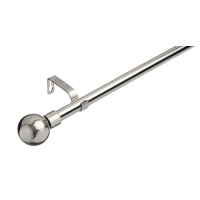 Image of Lister Cartwright 19 mm Extendable Metal Curtain Poles, Brushed Steel (Ball Finials, 70 120 cm)