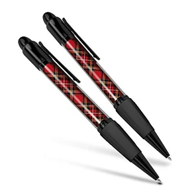Image of Destination Vinyl ltd Beautiful and comfortable Set of 2 Matching Pens Red Tartan Scottish Fabric Scotland #15842