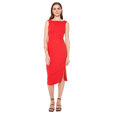 Image of Trendyol FeMan Midi Bodycon Fitted Woven Dress Rot