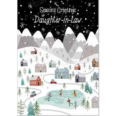 Image of doodlecards Daughter in Law Christmas Card Mountain Scene Snowy Village Medium Size for with Plain Envelope