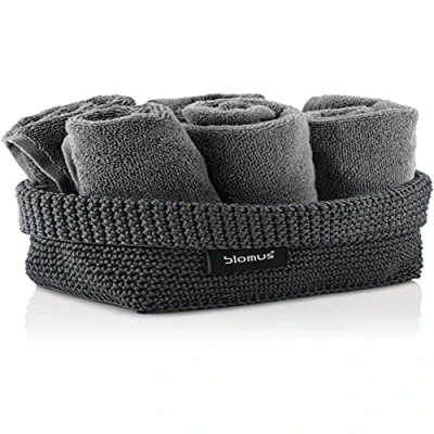 Image of Blomus TELA 68885 Crochet Basket L Made of Synthetic Fibre, Anthracite, for Storage, Workmanship, Exclusive Look, Ideal Towels, Cosmetics etc. (H x W D: 9 12 20 cm,
