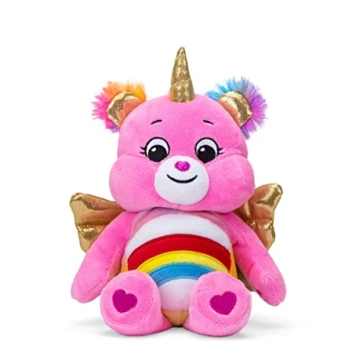 Image of Care Bears 22cm Bean Plush Pegasus Cheer, Collectable Cute Soft Toy, Unicorn Cuddly Toy for Boys and Girls, Small Bear Teddy, Plushie Children Ages 4 5 6 7 +, Pink with Gold Wings