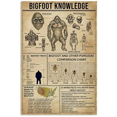 Image of TNND Bigfoot Knowledge Poster Indoor Home Decoration Gift Art Wall Decor Metal Sign 8x12 inches