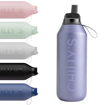Image of Chilly&#039;s Series 2 Flip Water Bottle with Sports Lid, Telescopic Straw and Nylon Carry Loop Easy Cleaning Brush Included 500ml Lavender