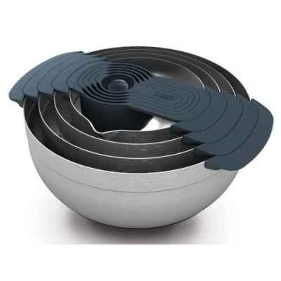 Image of Joseph Nest 9 Plus, Piece Compact Food Preparation Set with Mixing Bowls, Measuring Cups, Sieve and Colander, Stainless Steel