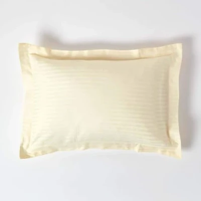 Image of HOMESCAPES Pastel Yellow Pure Egyptian Cotton Oxford Pillowcase Standard Size 330 TC 500 Thread Count Percale Equivalent Satin Stripe Pillow Case Pack of 2