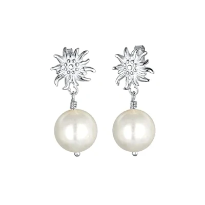 Image of Elli Earrings Ladies Edelweiss Dirndl with shell pearl in 925 Sterling Silver