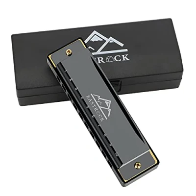 Image of EastRock Harmonica 10 Holes 20 Tunes, Key of C, Mouth Organ for Beginner Adults Kids, Mini Blues with Case and Cleaning Cloth (10 Holes, Sliver)
