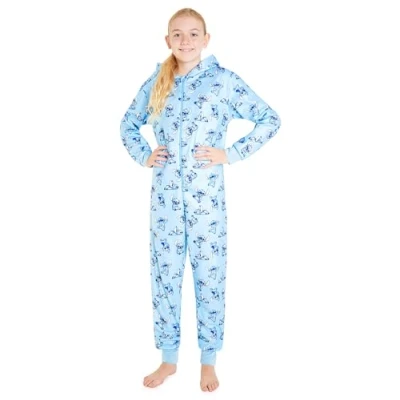 Image of Disney Stitch Fleece Kids Onesie Hooded for Toddlers Teenagers 2 14 Years PJs Loungewear Gifts (Blue Stitch, 9 10 Years)