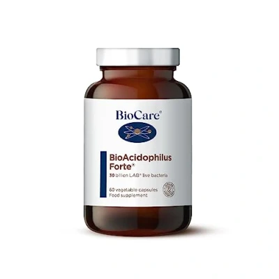 Image of BioCare BioAcidophilus Forte 30 Billion LAB4 Live Bacteria Food Supplement Suitable for Vegetarians and Vegans 60 Capsules