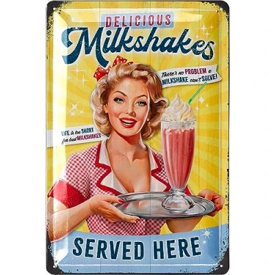 Image of LANOLU Vintage Tin Sign Retro Diner Decor MILKSHAKES, Metal Kitchen Signs Wall Decor, Ice Cream Sign, 50s 12x8&quot;