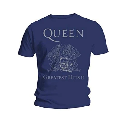 Image of Queen Men&#039;s Greatest Hits II Short Sleeve T Shirt, Blue (Navy), Large