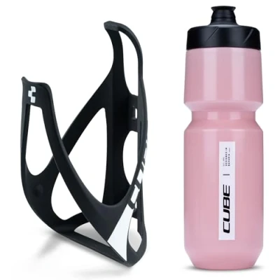 Image of Cube HPP Cage Matt Black/White &amp; Icon Bottle Blue, 750ml / Lightweight Bicycle Cycling Cycle Bike MTB Mountain Road Water Drink Flask Bidon Bracket Mount Holder Carrier Kit Part Set Accessories