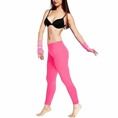 Image of Hiffy Girls Gymnastic Dance Leggings Neon Footless Ballet Stretch Elasticated Children Tights Age 5 12 Years (Neon Pink, 9 10 Years)