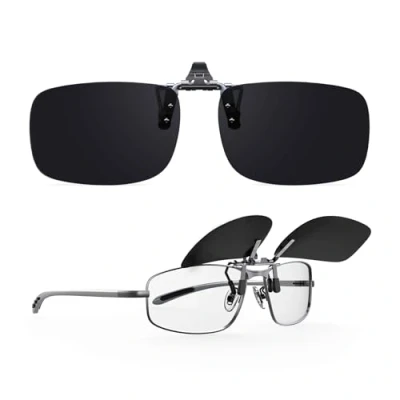 Image of Goiteia Polarized Flip up Clip on Sunglasses over Prescription Glasses for Men Women,Super Dark Lens More Sun Light Blocking,Easy to Put and Take off One handed（CAT4 60 * 47mm）