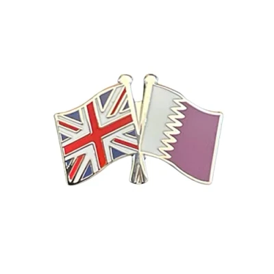 Image of Union Jack and Qatar Flags Diplomatic Friendship Courtesy enamel Lapel Pin Badge