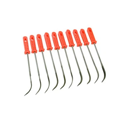 Image of Proops Set x 10 Bent Curved 140mm Riffler Needle Files Plastic Handles (F9977). Free UK Postage