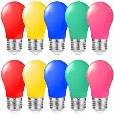 Image of Suncan 10 Pack of E27 Screw Cap Coloured LED Light Bulbs Lamps for Outdoor Patio Party Christmas, Red Yellow Green Blue Pink