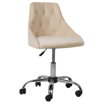 Image of Velvet Office Chair Tufted Upholstery Adjustable Height Chrome Beige Parrish