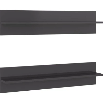 Image of vidaXL Wall Shelf 2 pcs High Gloss Grey 80x11.5x18 cm Engineered Wood