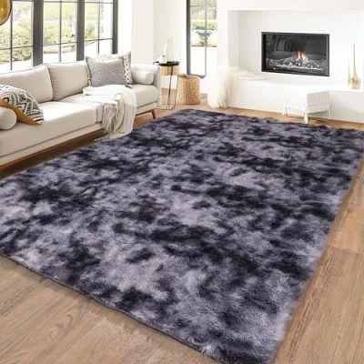 Image of Hafaa Rugs Living Room Large 160x230 cm Fluffy Shaggy Dark Grey Area for Bedroom Non Slip Modern Super Soft Thick Pile Plush Carpet Shedding Easy To Clean Rug, Tye Dye