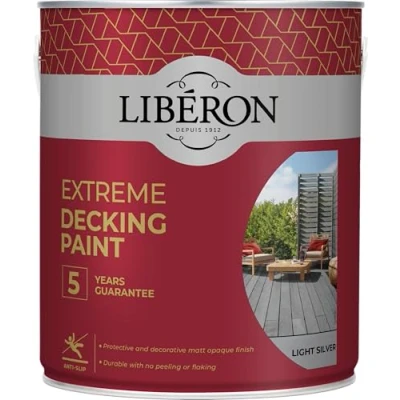 Image of Homecare Essentials Liberon Extreme Decking Paint 2.5 Litre Protective and decorative matt opaque finish. Durable with no peeling or flaking (Light Silver)