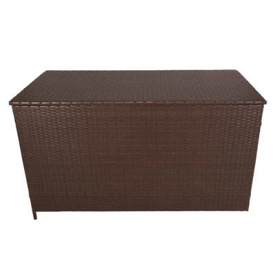 Image of Rattan Garden Storage Brown Box &amp; Waterproof Carry Bag Large Cushion Blanket Tools Toys Furniture Chest 582L Outdoor Patio Deck Steel Frame UV Weather Resistant Gas Assisted Lift Lid Portable Wheels