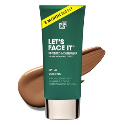 Image of Shakeup Cosmetics Mens Tinted Moisturiser, Vegan Makeup for Men, Natural Coverage Redness &amp; Blemishes, 24hr Moisturisation with SPF, Easy Application, Dark Shade, 50ml. Aka. LET&#039;S FACE IT