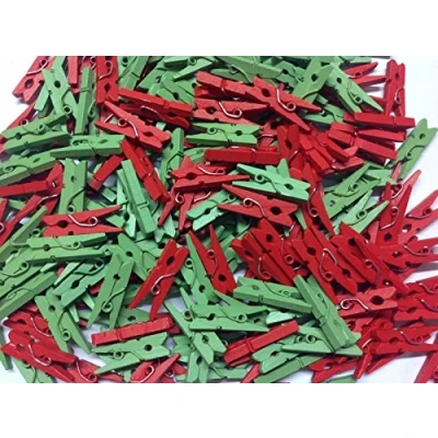 Image of celloexpress Pack of 25 25mm Mini Wooden Craft Pegs Red &amp; Green